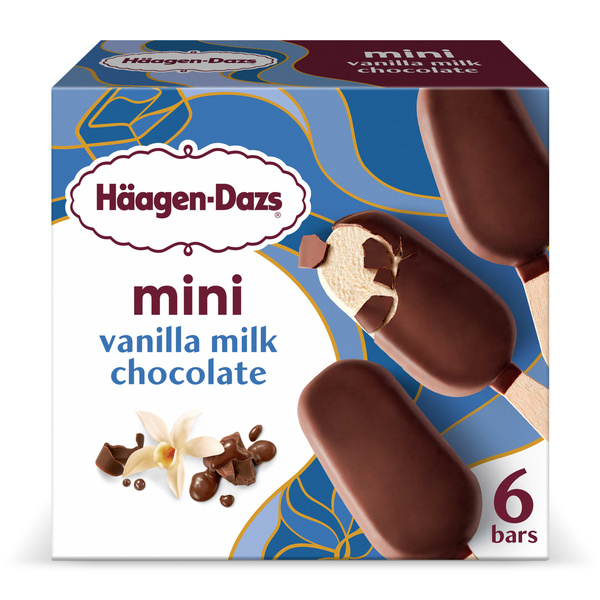 Haagen Dazs Vanilla Milk Chocolate Mini Ice Cream Bars, 6 Count