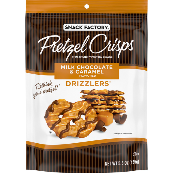 Snack Factory Pretzel Crisps, Drizzlers, Milk Chocolate & Caramel