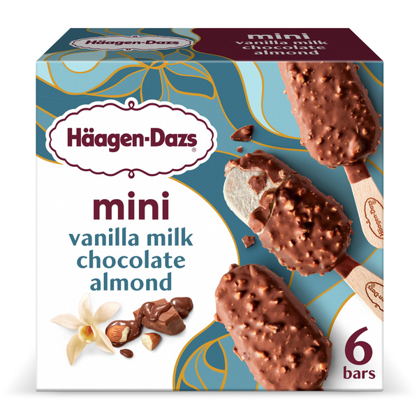 Haagen Dazs Vanilla Milk Chocolate Almond Mini Ice Cream Bars, 6