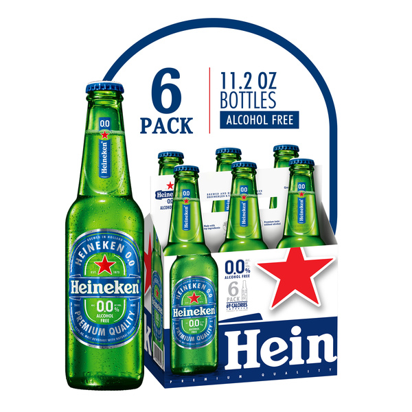 Heineken 0.0 Non-Alcoholic Beer, 6 Pack, 11.2 fl oz Bottles | Hy