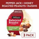 Sargento Balanced Breaks Pepper Jack Natural Cheese, Honey Roasted Peanuts and Raisins Snack Kit, 3-Pack