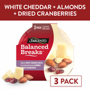 Sargento Balanced Breaks  White Cheddar Natural Cheese, Sea-Salted Roasted Almonds and Dried Cranberries Snack Kit, 3-Pack