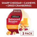 Sargento Balanced Breaks  Sharp Cheddar Natural Cheese, Sea-Salted Roasted Cashews and Cherry Juice-Infused Dried Cranberries Snack Kit, 3-Pack
