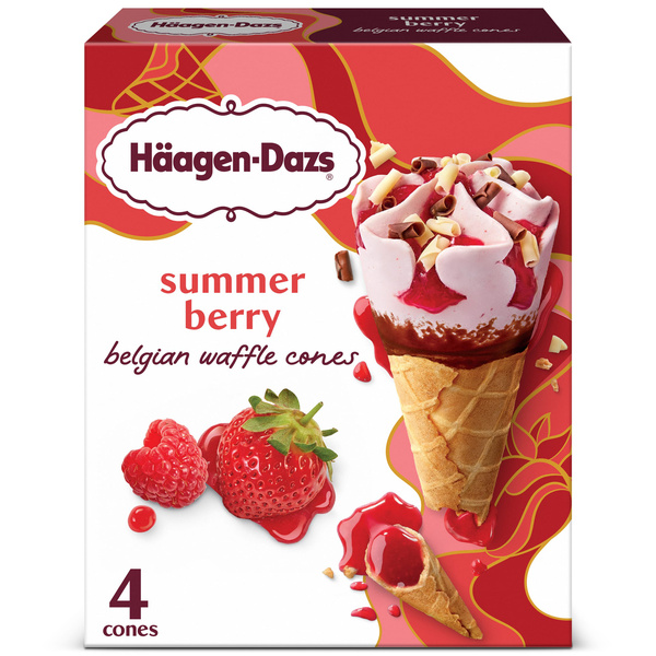 Haagen Dazs Summer Berry Belgian Waffle Ice Cream Cone, 4 Count