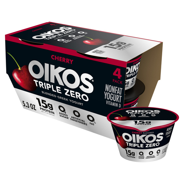 Oikos Triple Zero Cherry High Protein Nonfat Greek Yogurt, 5.3 oz