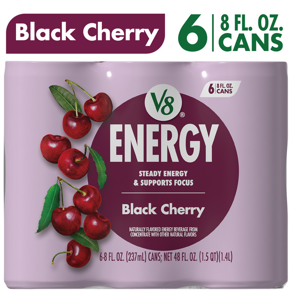 V8 Energy Black Cherry Energy Drink, 8 fl oz Can (6 Pack) | Hy-Vee