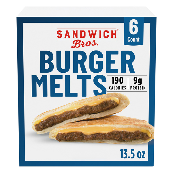 Sandwich Bros. Burger Melts, Frozen Pita Sandwiches, 13.5 oz., 6