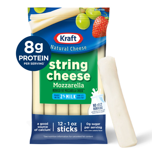 Kraft String Cheese Mozzarella Cheese Snacks with 2% Milk, 12 ct