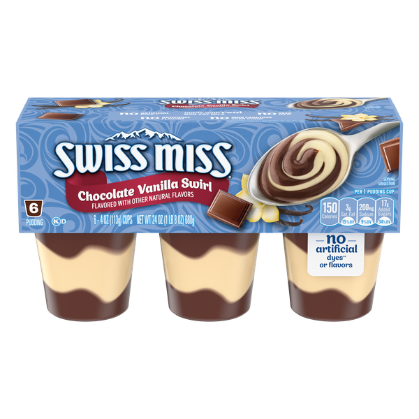Swiss Miss Chocolate Vanilla Swirl Flavored Pudding, 4 oz., 6