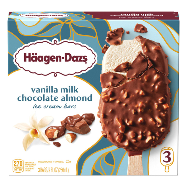 Haagen Dazs Vanilla Milk Chocolate Almond Ice Cream Bars, 3 Count