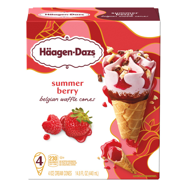 Haagen Dazs Summer Berry Belgian Waffle Ice Cream Cone, 4 Count