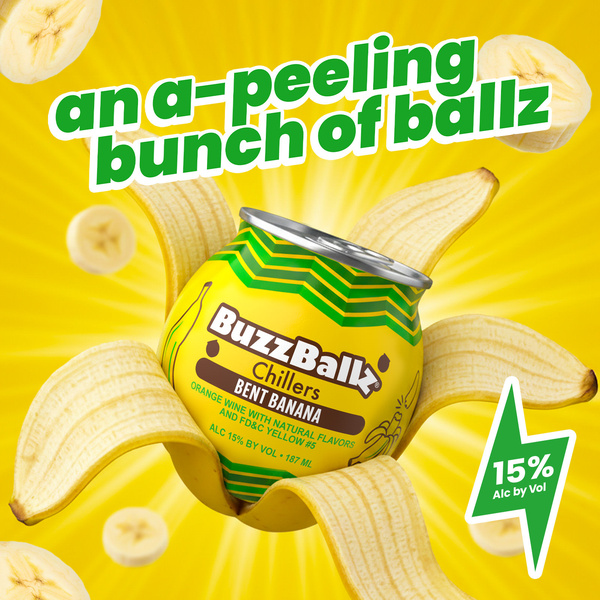 明治　Freeze Aging Ball ヒアルロン酸　　　　　　742 BuzzBallz Bent Banana? Chiller, 187ml, 30 Proof (15% ABV) | Hy-Vee