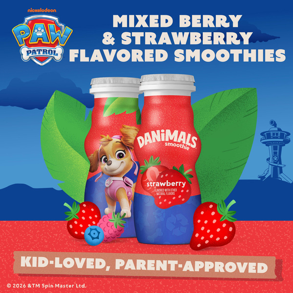 Danimals Strawberry & Mixed Berry Kids Low Fat Yogurt Smoothies, 3.1 fl ...