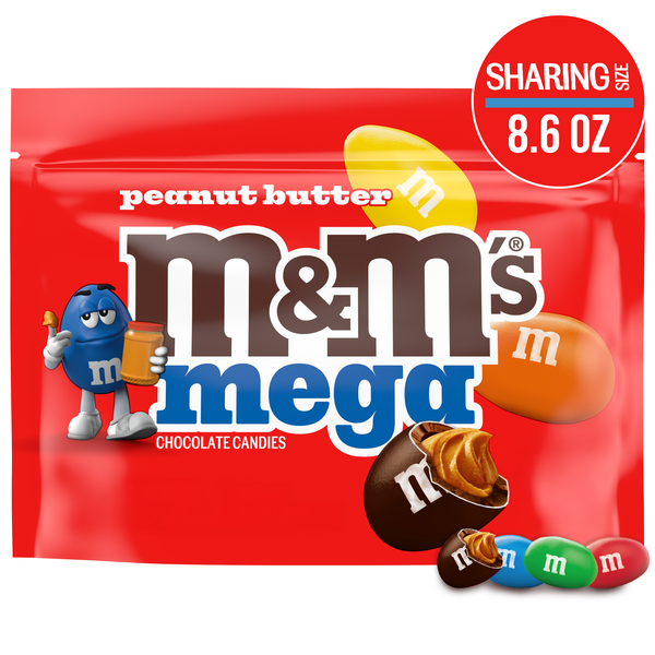 M&M'S Mega Peanut Butter Chocolate Candy, Sharing Size, 8.6 Oz