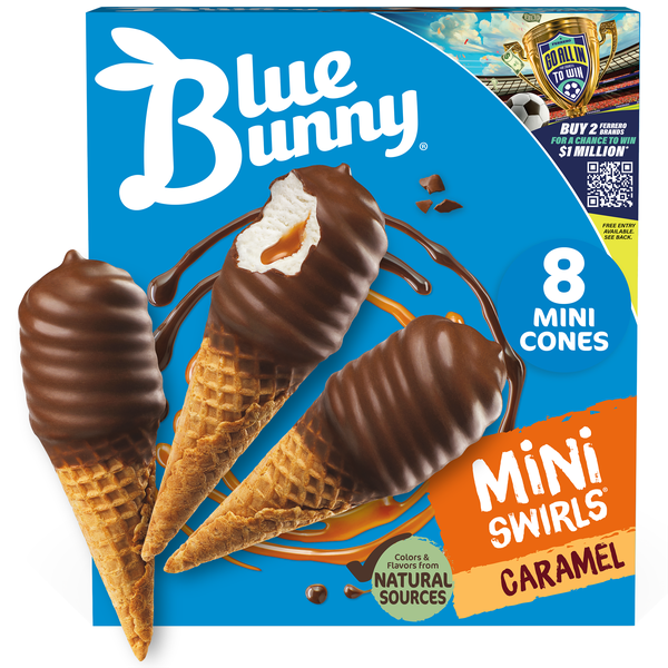 Blue Bunny Mini Swirls Caramel Cones, Frozen Dessert, 8 Pack | Hy