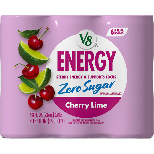 V8 Energy Zero Sugar Cherry Lime Energy Drink 8 fl. oz. Can (6