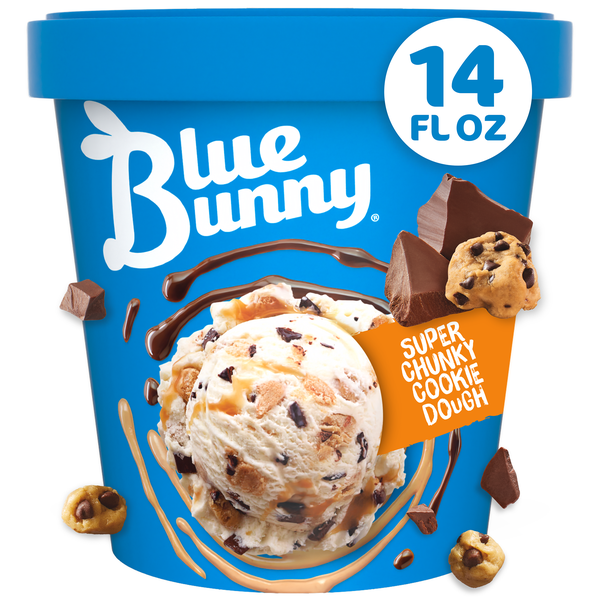 Ninety プルーオーバー XL クリーム Blue Bunny Super Chunky Cookie Dough Frozen Dessert, 14 fl oz | Hy