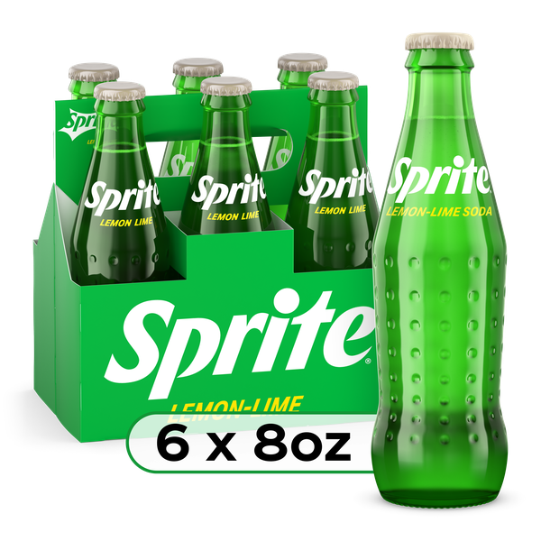 Sprite Lemon-Lime Caffeine Free Soda Soft Drink Glass Bottles, 8
