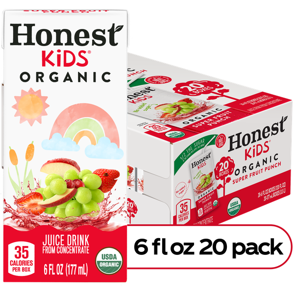 Honest Kids Super Fruit Punch Organic Juice Drink Cartons, 6 fl oz