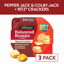 Sargento Balanced Breaks Cheese & Crackers,  Pepper Jack & Colby-Jack Natural Cheese and RITZ Mini Original Crackers Snack Kit, 3-Pack