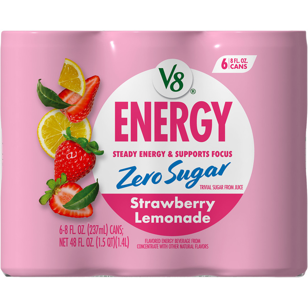 V8 Energy Zero Sugar Strawberry Lemonade, 8 fl. oz. Can (6 Pack