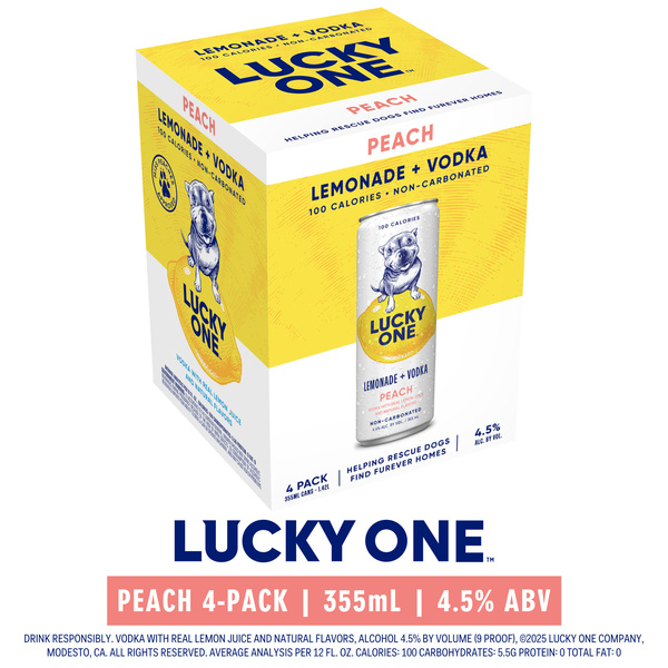 Lucky One Vodka Lemonade Peach 4 Pack 355ml Cans | Hy-Vee Aisles