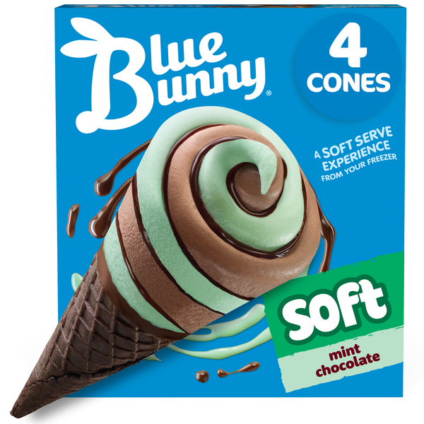 Blue Bunny Mint Chocolate Soft Cones, Frozen Dessert, 4 Pack | Hy