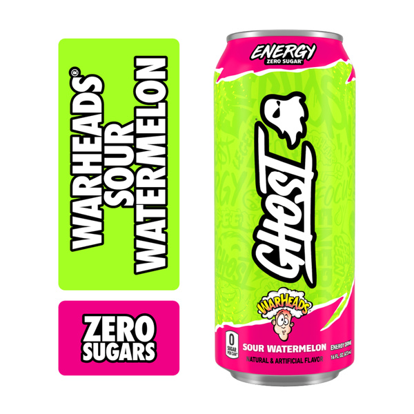 Ghost Zero Sugar Energy Drink, Warheads Sour Watermelon, 16 fl oz