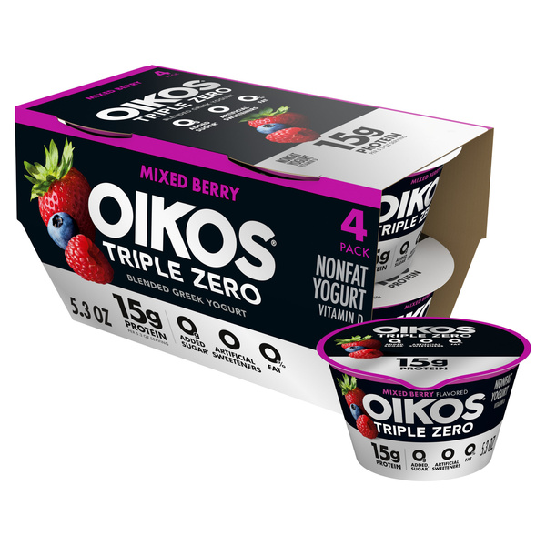 Oikos Triple Zero Mixed Berry High Protein Nonfat Greek Yogurt