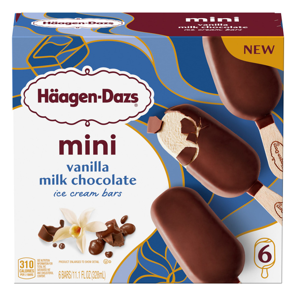 Haagen Dazs Vanilla Milk Chocolate Mini Ice Cream Bars, 6 Count