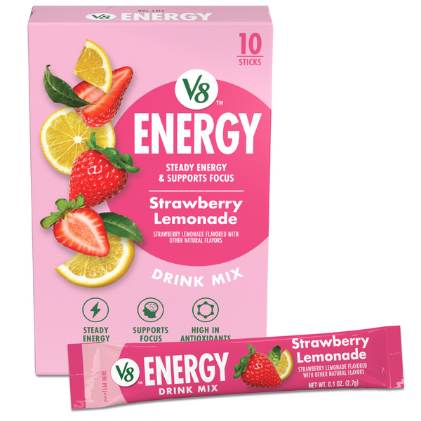 V8 Energy Strawberry Lemonade Energy Drink Mix Powder, .10 oz