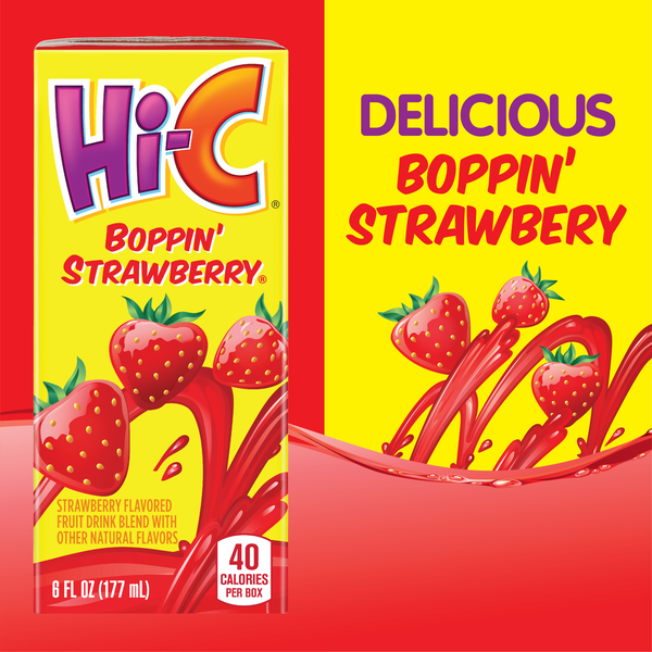 Hi-C Boppin' Strawberry Juice Drink Cartons, 6 fl oz, 8 Pack | Hy