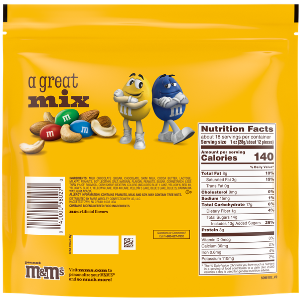 M&M'S Peanut Milk Chocolate Candy, Family Size, 18.08 oz Bag | Hy