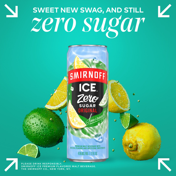Smirnoff Ice Zero Sugar Original, 6 pack Cans, 12 fl oz, 4.5% ABV