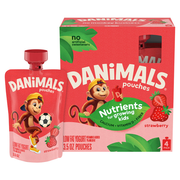 Danimals Strawberry Kids Low Fat Yogurt Pouches, 3.5 oz. (4 pack