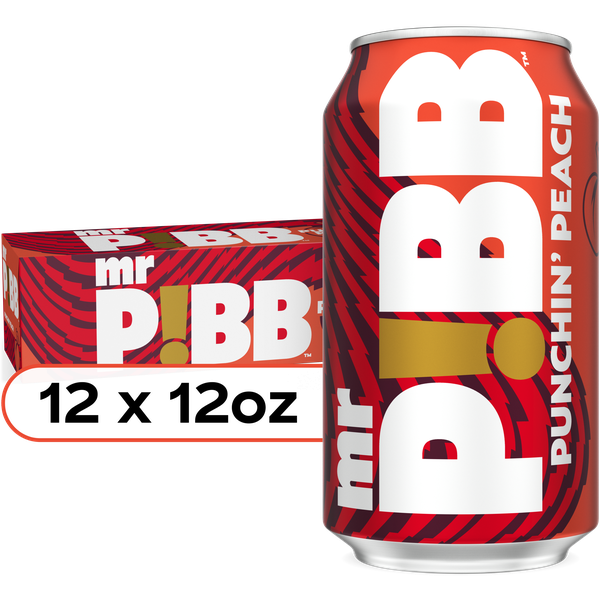 Mr. Pibb Punchin Peach Soda Soft Drink Fridge Pack Cans, 12 fl oz